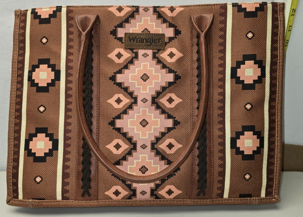 Wrangler Aztec Southwestern Print Tote Bag Brown Tan Pink w/ Dust Bag